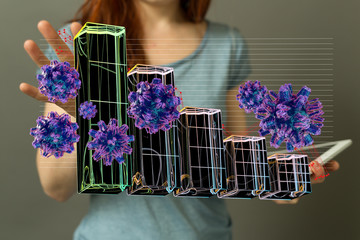Economic impact of virus on global economy. Recession and financial crisis concept. 3D rendered...