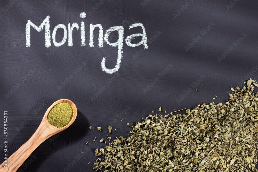 Sticker moringa powder and dried leaves - moringa oleifera