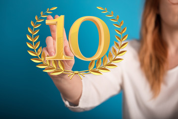 10 years anniversary celebration logotype with elegant celebration 3d.