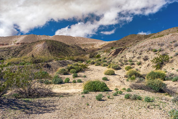 Nevada desert with mountains and clouds in the Lake Mead National Recreation Area near Laughlin, Nevada