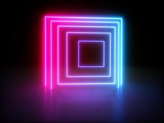 3D rendering Glowing Neon Lights on dark background