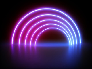 3D rendering Glowing Neon Lights on dark background