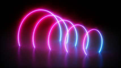 3D rendering Glowing Neon Lights on dark background