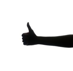like gesture. dark hands silhouetted against a white background. hand gesture cool, thumbs up