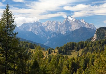 Fototapeta na wymiar Marmolada, View of top of Alps Dolomities mountains