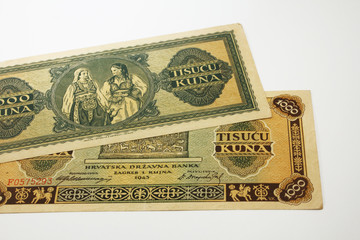 Croatian thousand kuna banknote, old collector's bill from the Second World War, year 1943