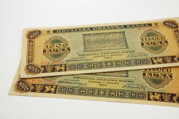 Croatian thousand kuna banknote, old collector's bill from the Second World War, year 1943