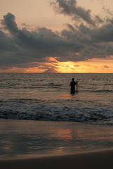Man Fishing Nets when Sunset at Anyer Beach #4