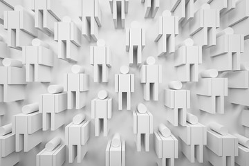 Abstract Background 3D RENDERING. Human people man sign icons. Perspective illustration white gray background. Light Shadow Simple Bas-relief geometric man. Rectangle square cube cylindrical texture.