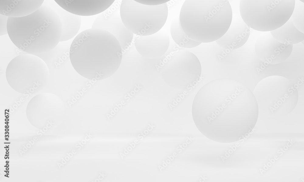 Fototapete white abstract background with flying spheres. backdrop design for product promotion. 3d rendering