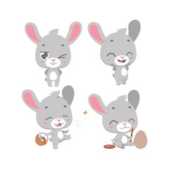 Set of cartoon bunny mascot poses