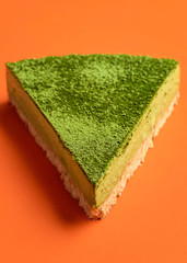 Matcha cheesecake single slice. Creamy  green dessert