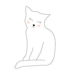 Cute kitty. Minimalist cat in hand drawn style, minimalist line drawing - vector