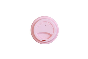 Top view on pink cup isolated on white background
