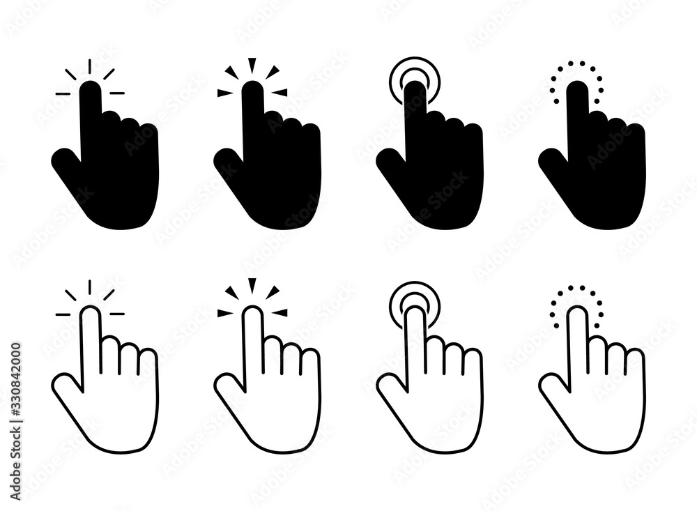 Aufkleber click finger icon set. hand touching of cursor. choose pointer symbol for website, app. black mouse 