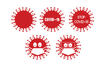 Illustration of Covid-19 virus with surgical mask and protection glass