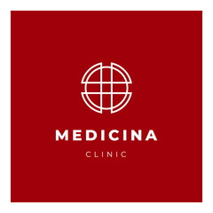 Medical cross lines logo on red background. Corporate identity branding for medical firm and hospital. Health care company vector template.