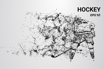 Hockey from the particles. A hockey player consists of circles and dots. A hockey player splits into molecules.