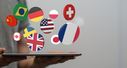 Worldwide international communication concept: cloud of colorful