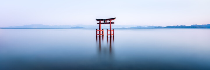 Japanese torii gate at Lake Biwa in Japan