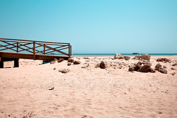 Fototapeta na wymiar Summer photo of beach with sea and sunny warm day 