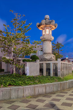 Historic Stone Lantern at Night in Toyohashi, Japan