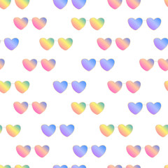 Seamless pattern with sunglasses in the form of hearts. Summer rainbow background.