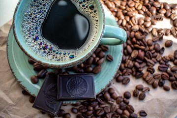 cup of coffee and beans