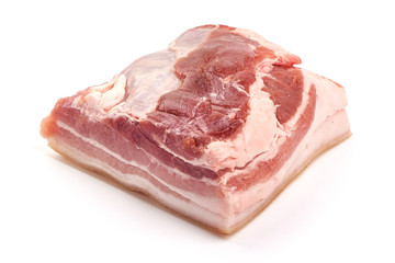 Raw pork belly, isolated on white background