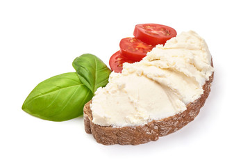 Soft cheese sandwich, isolated on white background
