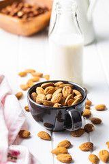 Almonds nuts and almond milk.