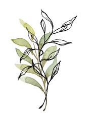 Beautiful watercolor pre-made arrangements with fresh greenery. Leaves, branches, berries, eucalyptus. Hand painted illustration. perfect for invitation cards, spring decor, wedding invitation, menu, 