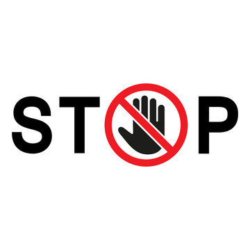 stop sign with a circle in a crossed out circle and text on a white background