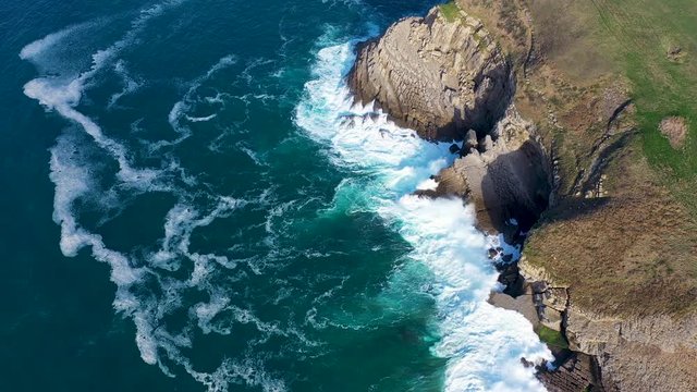 Aerial view of Tagle beach, El SableTagle, Suances Municipality, Cantabrian Sea, Cantabria, Spain, Europe