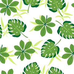 Summer seamless pattern. Tropical leaves. Vector illustration.