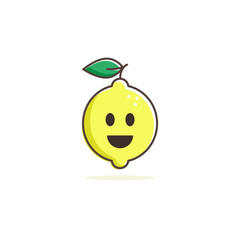 Happy Lemon icon, vector mascot smile flat design