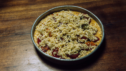 Vegetarian Pizza in wooden table