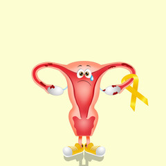 illustration of endometriosis with yellow awareness ribbon