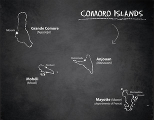 Comoro Islands map, design card blackboard chalkboard vector