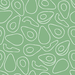 Vector seamless summer pattern with avocados. Tasty fruits drawn in line art style