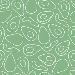 Wall murals Avocado Vector seamless summer pattern with avocados. Tasty fruits drawn in line art style