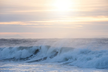 Atlantic waves in the sunset of Iceland 
