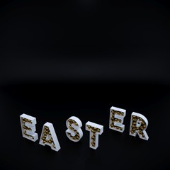 Fototapeta na wymiar Easter Gold eggs on black background 3d image