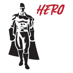 Illustration of a superhero black silhouette for designs and videogames with red text.