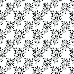 seamless leaf branch pattern on white background. vintage style. 