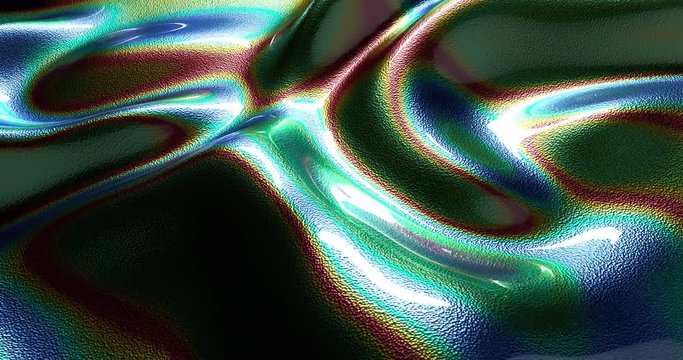 Seamlessly looping dynamic fluid iridescence of wave showing luminous colors that seem to change in color in 4K