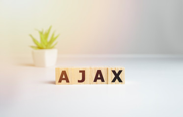 ajax - cube with letters and words on white background, software, internet categories, wooden cubes.