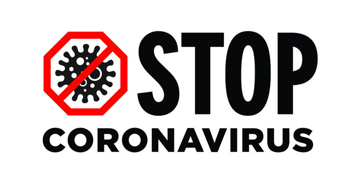 Coronavirus warning sign with virus cells as vector illustration. Red stop sign label.