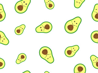 Seamless Pattern with avocado. Vector Cartoon avocado illustration isolated on light background. Cartoon doodle cute avocado seamless line pattern
