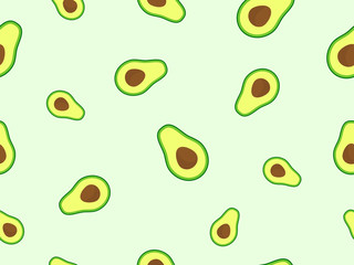 Seamless Pattern with avocado. Vector Cartoon avocado illustration isolated on light background. Cartoon doodle cute avocado seamless line pattern